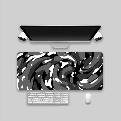 Gaming Mauspad Schwarz Weiß Fluid,Große XXL Mousepad 1200x600x2mm,Schreibtisch Protector Matte mit Anti-Rutsch Basis,Vernähte Kanten Mouse Pad wasserdicht und langlebig für Gaming,Büro,Zuhause