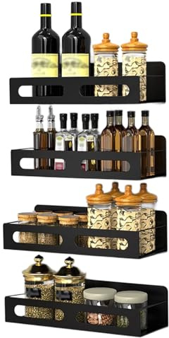THCTYRP Magnetisches Gewürzregal, Gewürzregal, Aufbewahrung, vierteiliges Set, magnetisches Regal, Kühlschrank, kein Bohren nötig, Küchenregal, Küchenregal