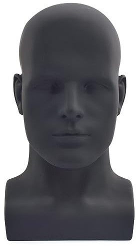 Tcwuzick Professioneller Mannequinkopf für Herren, für Perücken, Hüte, Kopfhörer, Masken, Sonnenbrillen, Schmuck (Mattschwarz)