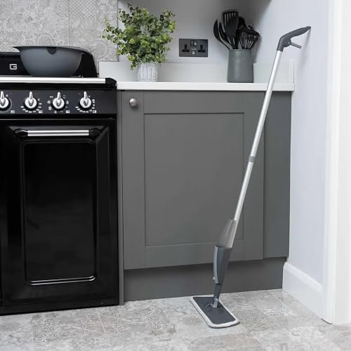 Microfibre Spray Floor Mop Wet Dust Flat Mop with Refillable Bottle for Home Kitchen Wood Laminate Vinyl Ceramic Hardwood Tiles - Grey