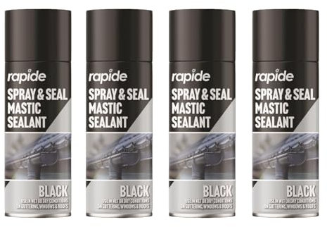 PEBBLE HUG Black Spray, Seal Mastic Black Spray, Repair Cracks Roofs Window, Paint Sealant Roof Window Pipes Guttering, Seal Fix Waterproof Mastic Sealant 400 ml (Pack of 4)