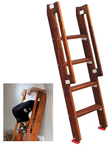 KAZUP Etagenleiter Hochbelastbare Doppel-Etagenleiter mit Handgriff, Holz-Vintage-Trittleiter für Loft-Schlafzimmer und Kinderzimmer, 39,5 Zoll / 49 Zoll / 59 Zoll optional (Farbe: 125 cm/49)