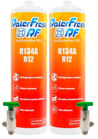 Gas Refrigerante Organico para Aire Acondicionado Coche Ralerfresh RF equivalente a 1000gr sustituto de los gases R134a y R12 (2 Botellas + llaves)