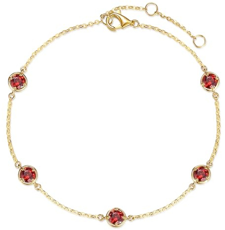 FANCIME Solide 14 Karat 585 Gelb Gold Armband mit Natürlichem Peridot Citrin Topas Granat Amethyst für Damen Mädchen - Armbandlänge: 17 + 3 cm