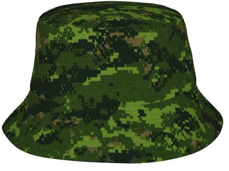 Oudrspo Grünes Camouflage-Muster mit digitalem Armee-Muster, Unisex-Anglerhut, Sonnenhut, niedlicher Fischerhut für den Außenbereich, Sommer, Reisen, Wandern, Strand