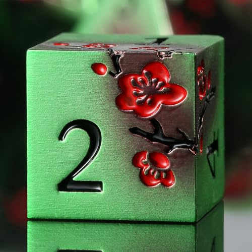DNDND Metall-Würfel-Set D&D, Metallic-Blumen, DND-Würfel mit wunderschöner Geschenkbox, für D&D-Dungeons und Drachen-Tischspiele, Grün und Rot, 7 Stück