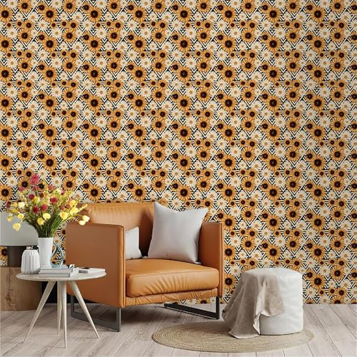 Selbstklebende Tapete Dreieck Braune Blume Strukturtapete Wandtattoo Schlafzimmer Tapete Selbstklebend Vliestapete Wallpaper for Living Room Tapeten Leicht zu Entfernen Wandschutzfolie 45x300cm