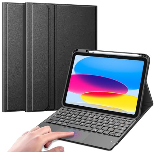 FINTIE Clavier pour iPad (A16) 11ème Génération 11 Pouces 2025, iPad 10ème Génération 10.9” 2022, [Pavé Tactile & Ranger Stylet] Clavier AZERTY sans Fil, Housse Multiposition, Noir
