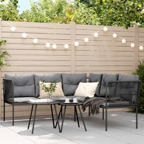 Keyroto Lounge Sofa Lounge Loungemöbel Gartenmöbel Terrassenmöbel Balkonmöbel Gartenlounge Gartenlounge Set Balkon Sofa Gartensofa in L-Form mit Kissen Schwarz Stahl und Textilene