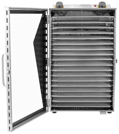 RUIPUOWNO Food Dehydrator with 18 Tray, Commercial Fruits Dryer, Timer & Temperature Control, Heat Protection, 650W, Visible Window, for Jerky Herbs Meat Beef Fruit Vegetables,18 Tiers
