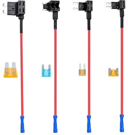 4 Stück Stromdieb-Adapter Set: Standard Kfz-Sicherung, Mini 12V Flach-Sicherungsadapter