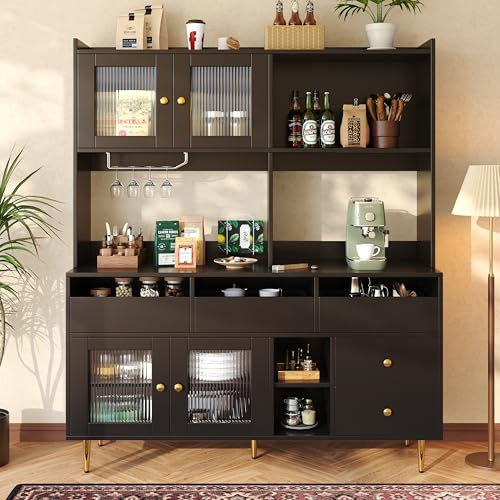 Armadio da cucina Huayz, armadio buffet da 170 cm, armadio alto con 4 porte, armadio multiuso per cucina, soggiorno e sala da pranzo, 145 x 39 x 171 cm, Nero