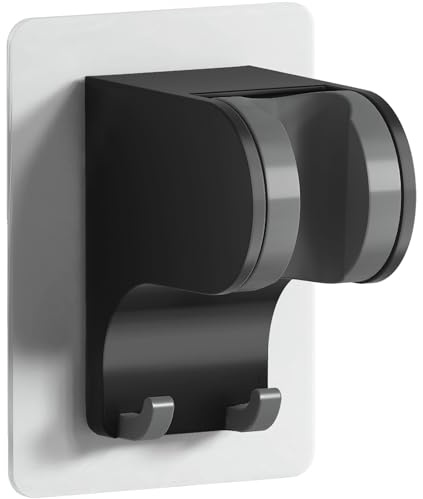 HANLIAN Duschstange ohne Bohren, Nagelfreier Duschhalterung mit Verstellbarem Winkel, Universal-duschkopfhalterung ohne Bohren, Wand-brausehalterung für Das Bad (Schwarz, 1 Stück)