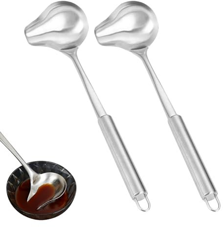 2 Stück Soßenlöffel,Soßenkelle,Honiglöffel Edelstahl,Schöpfkelle,Suppenkelle,Saucenlöffel,Saucenkelle,Ausgießer,Bratensoßen,Ladle Stainless Spoon,Schöpflöffel,Ausguss Schoepfkelle