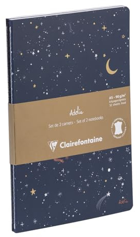 Clairefontaine 116297C - Set mit 2 Notizheften / Kladden Adolie Sterne, DIN A5 14,8x21 cm, 32 Blatt, liniert weiß 90g, sortiert, 1 Set