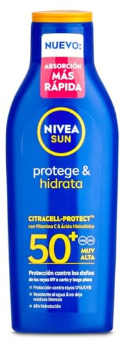 NIVEA SUN Protege & Hidrata - Leche Solar FP50+ - Protector Solar Corporal - Protección UVA/UVB - Loción Resistente al Agua - Hidratación 48h - Con Pantenol y Glicerina - Todo Tipo de Piel - 200 ml