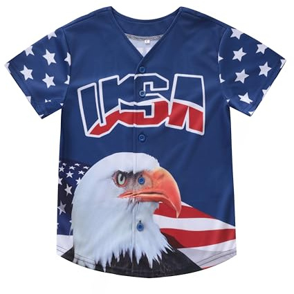 Vivimeng Boys American Flag Shirt Kids USA Shirt USA Flag Jersey Girls 4th of July Toddler Jersey Tops Blue 8 Years