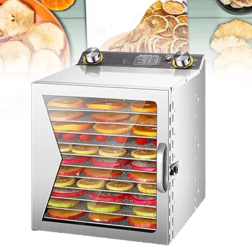 Food-Dehydrator Machine Stainless Steel Trays, 800W Dehydrator for Herbs, Jerky Dehydrator for Meat, 194ºF Mushroom Dehydrator, 12H Timer Fruits Dehydrator, Veggies, Yogurt & Dog Treats,12Layer