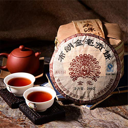 HELLOYOUNG 200g de gâteau de thé Pu'er chinois naturel et pur Golden Bud Aliment vert biologique sans additifs goût moelleux et corsé Thé pu-erh Pu'er Tea