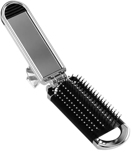 Cepillo de viaje para mujer, peine de viaje - Peine plegable para desenredar el cabello con espejo - Herramientas portátiles para estilizar mechones finos y gruesos