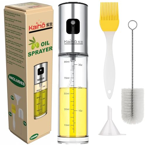 Ölsprüher Set mit Trichter, Pinsel und Reinigungsbürste 100 ml Edelstahl für Küche, Heißluftfritteuse, Grillen, Salat, Sprühflasche für Speiseöl