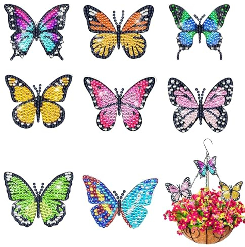 LUMOOM 8 Stück Diamond Painting Schmetterling Set, DIY Basteln Ornaments Kit, Garten Schmetterlinge Deko, Diamond Painting Kinder Erwachsene für Garten und Balkon Deko (A)