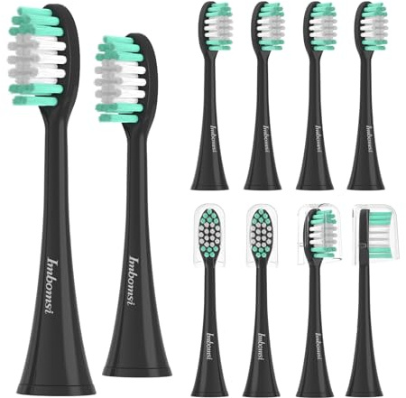 Imbomsi Ersatz-Zahnbürstenköpfe, kompatibel mit Aquasonic Black Serie, Vibe Series und Duo Series Pro, The Nemesis of Dental Plaque, Rauchflecken und Kaffeeflecken, Schwarz, 10 Stück