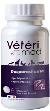DESPARASITANTE Vétérimed, para Perros, Higiene Intestinal y Bienestar General, Fabricado en Francia, 15 Comprimidos palatables (versión en español)