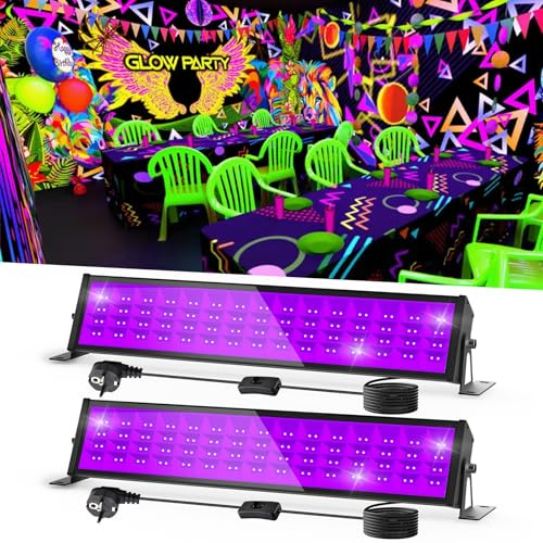 NATPOW Luz Negra 72W, 395-400nm Lampara UV Barre, 2 Paquetes Luz Ultravioleta con Enchufe y 1.8M Cable, IP65 Impermeable Foco LED Ultravioleta para Fiesta, Body Painting, Discoteca, Halloween, Navidad