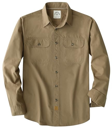 Dubinik Långärmad Button Down-skjortor för män, vardaglig rutig skjorta med praktiska dubbla fickor, bekväma och mjuka, Khaki, L