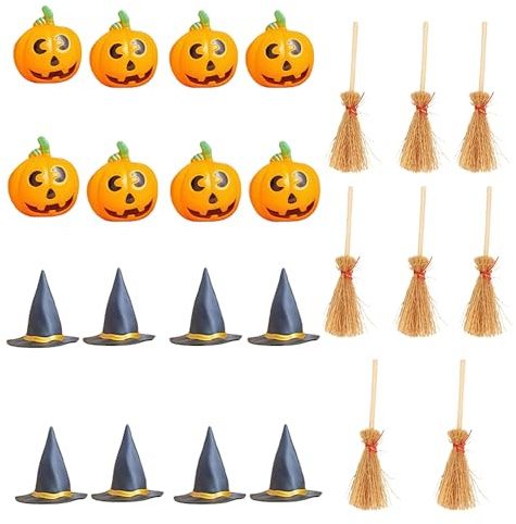 XFSRG Mini Sentait Sorcière Chapeaux Mini Balai Sorcières avec Décoration de Citrouille 24 Pcs Accessoires pour Halloween Party