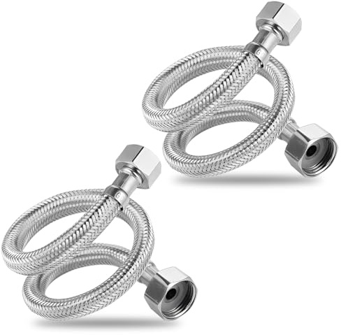 2 Pcs 40cm Flexible Tap Connector, 304 Stainless Steel Flexi Pipe 1/2 x 3/8 BSP Flexible Braided Tap Hose Pipe for Bathroom Kitchen Toilet Taps