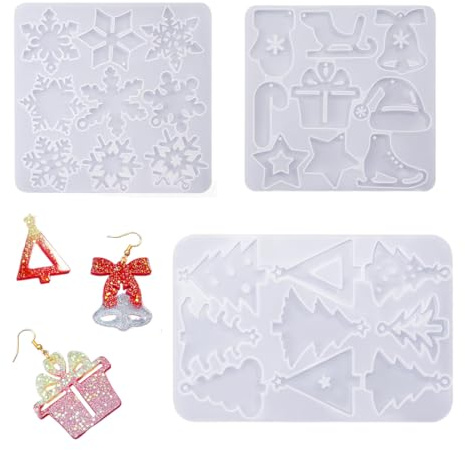 DIFLAX 3 Piezas Moldes de Silicona de Copos de Nieve de Navidad Formas Holográficas de Resina Epoxi Adornos para árbol de Navidad Arbol Boule de Nieve de Silicona para Manualidades Llaveros Joyas