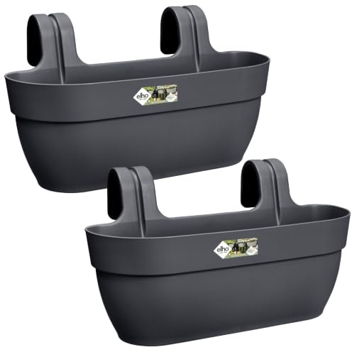 elho Vibia Campana Easy Hanger L | Set of 2 Balcony Planters - Anthracite | L 45.5 x W 24.1 x H 22 cm | 2 Items Included | 100% Recycled Plastic