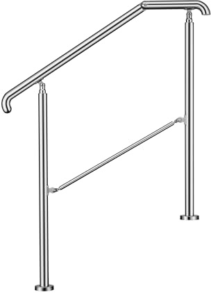 AICA Edelstahl-Treppengeländer für 2–3 Stufen (108 cm, silber), Winkelverstellbares Eingangsgeländer für Hauseingänge sowie Innen- und Außenbereiche