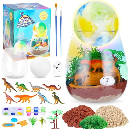 DIY Créatif Dinosaures Veilleuse, Terrarium Dinosaure pour Enfants, Figurine Dinosaure Bricolage Kit Veilleuse, Jouets Dinosaures, Kit Éducatifs d'art et d'artisanat pour Enfants 6 7 8 9 10 11 12 Ans