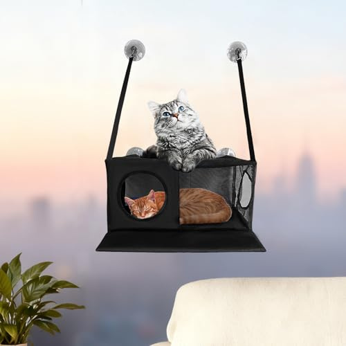 Hamaca para gatos con ventana de hasta 33 libras, hamaca para gatos en interiores, asiento reforzado para ventana con ventosa fuerte, 51 x 44 x 25 cm, tumbona para ventana