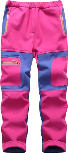 Mnking Pantalones Trekking Niño Niñas Impermeables Invierno Calentar Pantalon Montaña Senderismo Esqui Nieve Softshell al Aire Libre KZ6056-Pink-122-128