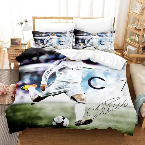 Portugal Football Team Single Duvet Cover Set, Blue and White Dynamic Design, Boys' Bedding, 135x200, 50x75