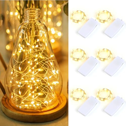 Carehabi 6x Guirlande Lumineuse LED Rechargeable USB-C (Batterie Amovible) - 2m 20 LED Mini Guirlande Fil Argenté, Blanc Chaud 2700K - Déco Chambre, Table, Noël, Mariage, Bocal - Guirlande à Pile