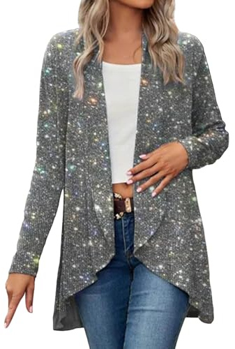 Glitzer Blazer Damen Anzugjacke Festlicher 80er Jahre Übergangsjacke Pailettenjacke Karneval Langarm Retro Style Leicht Neon Party Winterjacke Nightclub