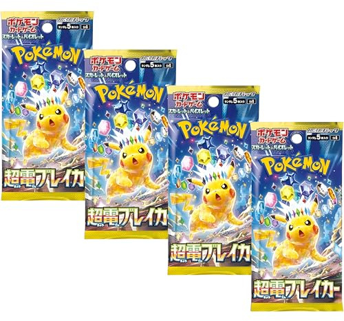 Surging Sparks japanska boosterpaket med superelektrisk brytare (4-pack) | SV8 japansk utgåva av surging Sparks | autentiska japanska Pokémonkort | Scarlet & Violet Series | Titan autentiserad