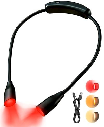 Luz de Lectura de Cuello Luz Roja 670nm, 3 Temperaturas Regulable, Lampara Recargable USB para Leer Cama, Luz Nocturna para Dormir, Confort Visual, Lampara Portatil para Tejer, Crochet y Manualidades