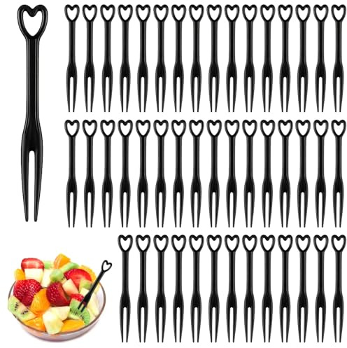 Ebksqs 200 Stück Schwarze Obstgabeln/Fingerfood-Spieße Aus Kunststoff – Einweg-Mini-Fruchtgabeln, Auch Als Pommesgabel, Obstzahnstocher Oder Bento Food Pick Geeignet