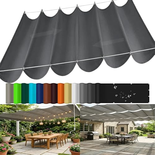 Einziehbare Welle Sonnensegel, Wasserdicht Sonnenschutz Verstellbar Schattenabdeckung mit Ösen und Kordel, Outdoor Pergola Markise für Pergola Garten Balkon Terrasse-Dark Gray||80x500cm