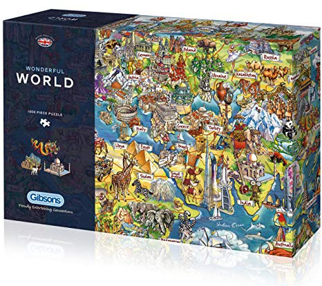 Gibsons Wonderful World 1000 Piece Jigsaw Puzzle | Map of Planet Earth | Sustainable Puzzle for Adults Teens | Premium 100% Recycled Board | Great Gift | Gibsons Games