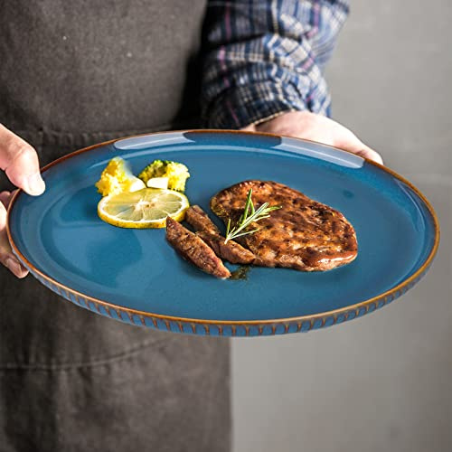 Large Dinner Plates, 10.5in Blue Porcelain Plates Round Dinning Plate Set for Dinner/Pasta/Salad/Fruit/Snack (2 Pack)