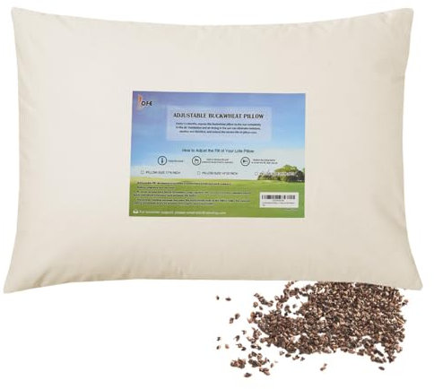 LOFE Bio-Buchweizenkissen zum Schlafen, 40,6 x 55,9 cm, verstellbarer Loft, atmungsaktiv für kühlen Schlaf, Halswirbelstütze für Rücken- und Seitenschläfer (Tartary Buchweizenschalen)