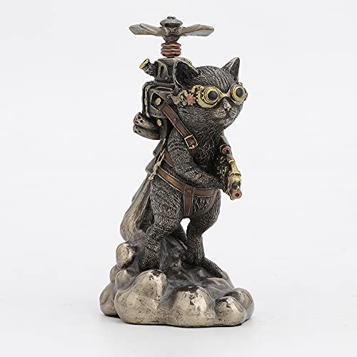Veronese Design 14 cm hohe Steampunk-Katzen-Propeller-Tier-Sammelfigur, kaltgegossenes bronziertes Kunstharz