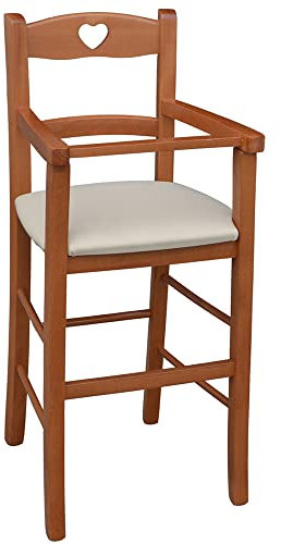 Hochstuhl aus Kirschholz mit gepolsterter Sitzfläche aus Kunstleder beige/creme